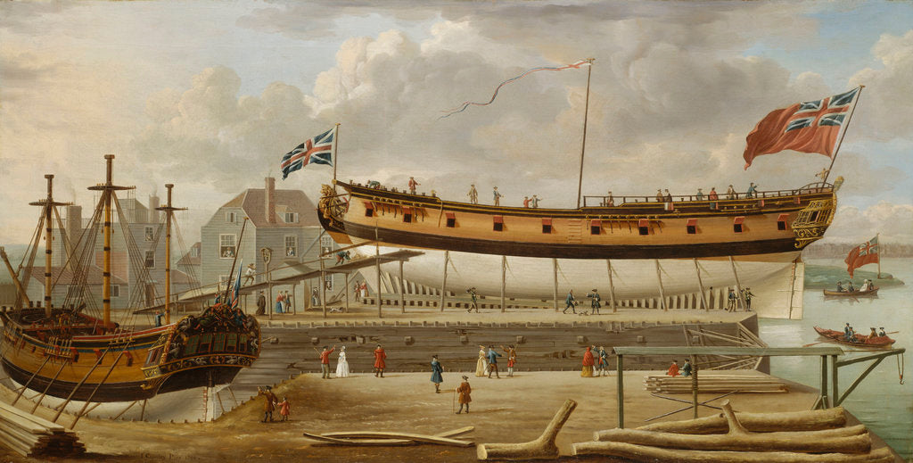 Detail of A sixth-rate on the stocks by John Cleveley