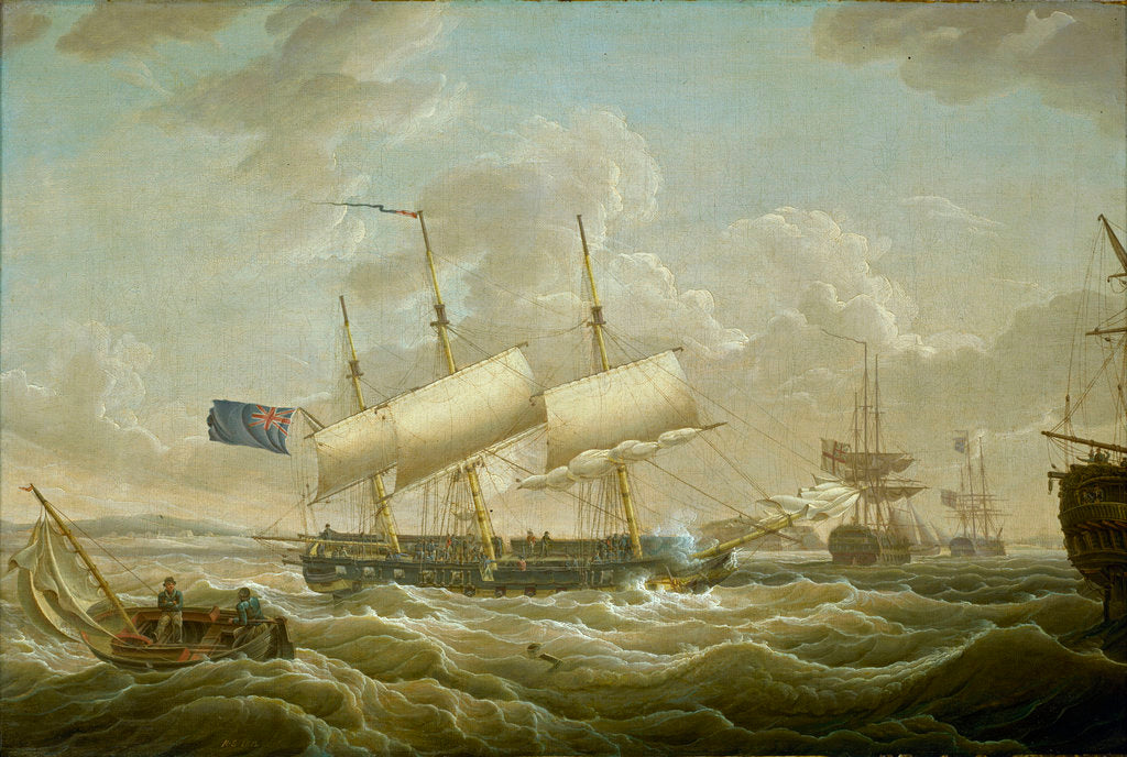 Detail of A frigate coming to anchor in the Mersey by Robert Salmon