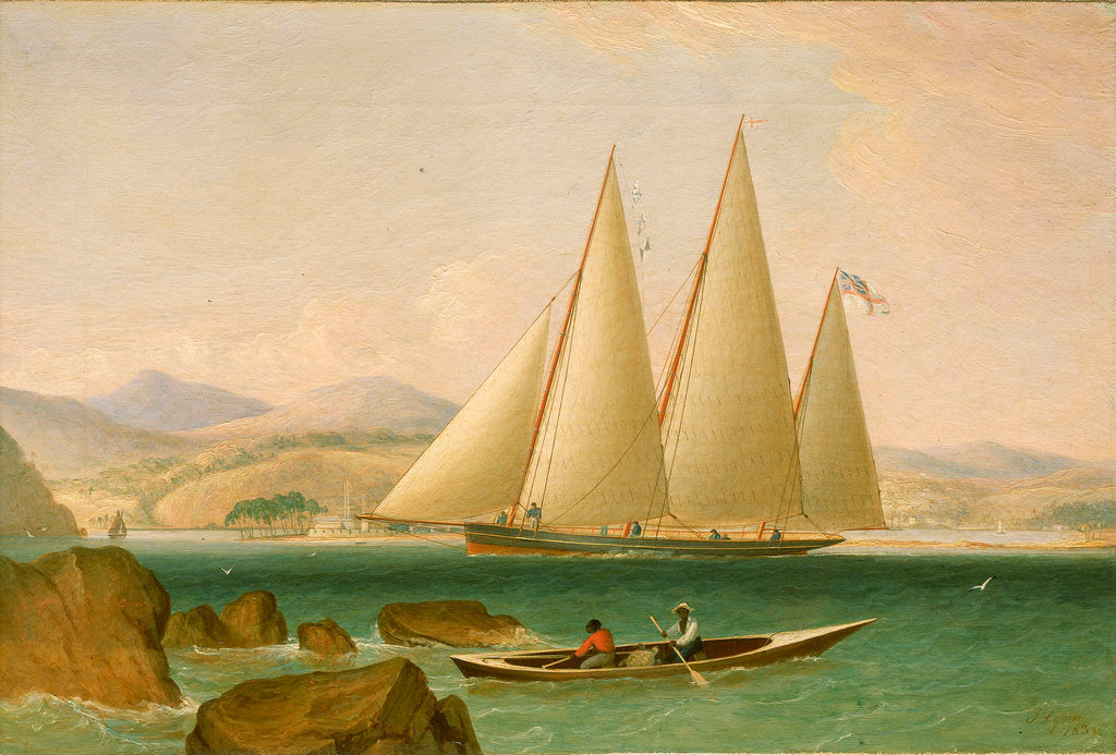 Detail of A Bermuda schooner yacht offshore by John Lynn