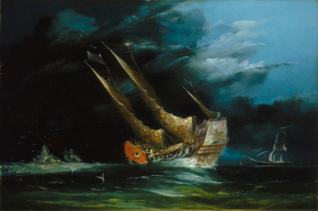 Detail of A trading junk at sea by Chinese School