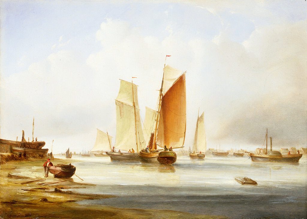 Detail of A harbour scene with fishing boats by Edward William Cooke