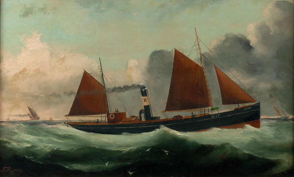 Detail of The Harwich steam trawler 'Spider' by G. Ramsey