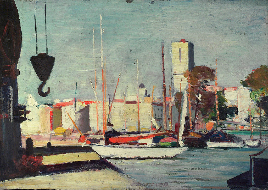 Detail of Harbour scene by John Everett