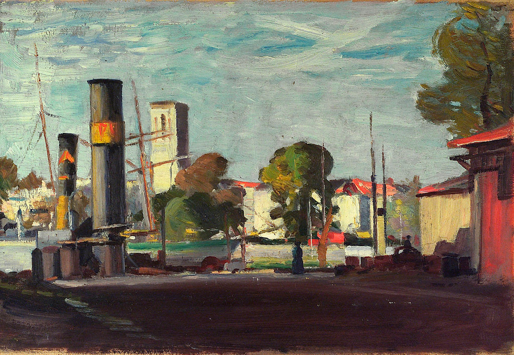 Detail of Harbour scene by John Everett