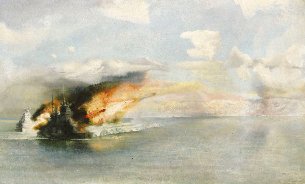 Detail of Capital ships bombard Salerno by Richard Ernst Eurich
