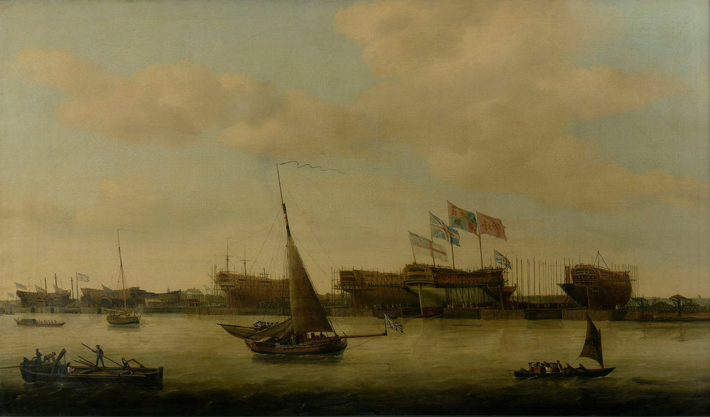 Detail of Launch of the 'Venerable', 74 guns, at Blackwall, 1784 by Francis Holman