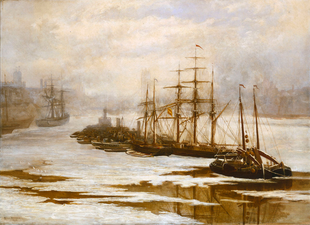 Detail of The Pool of London in the frost, 1895 by Arthur Robertson