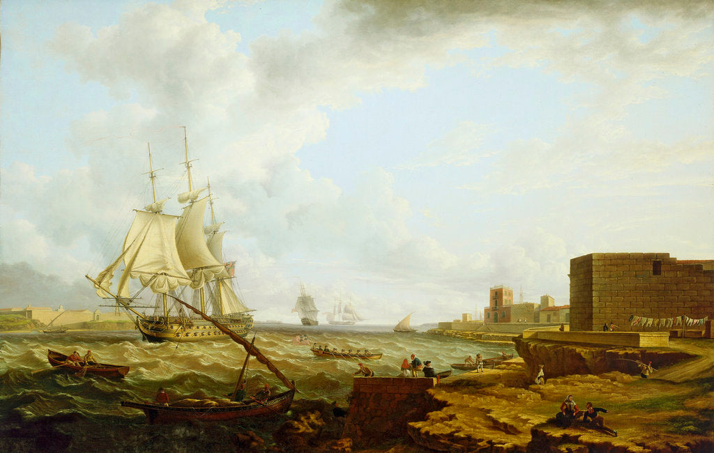 Detail of A third-rate entering Port Mahon by Charles Martin Powell