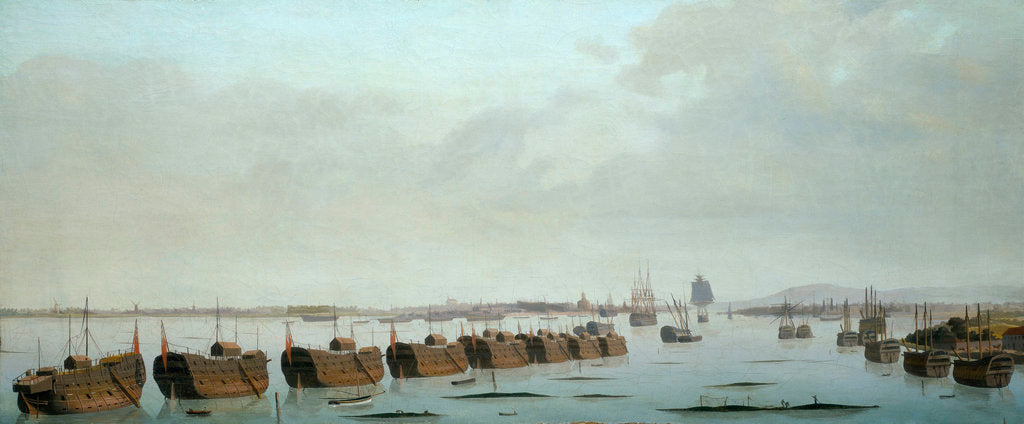 Detail of Prison hulks in Portsmouth harbour by Daniel Turner