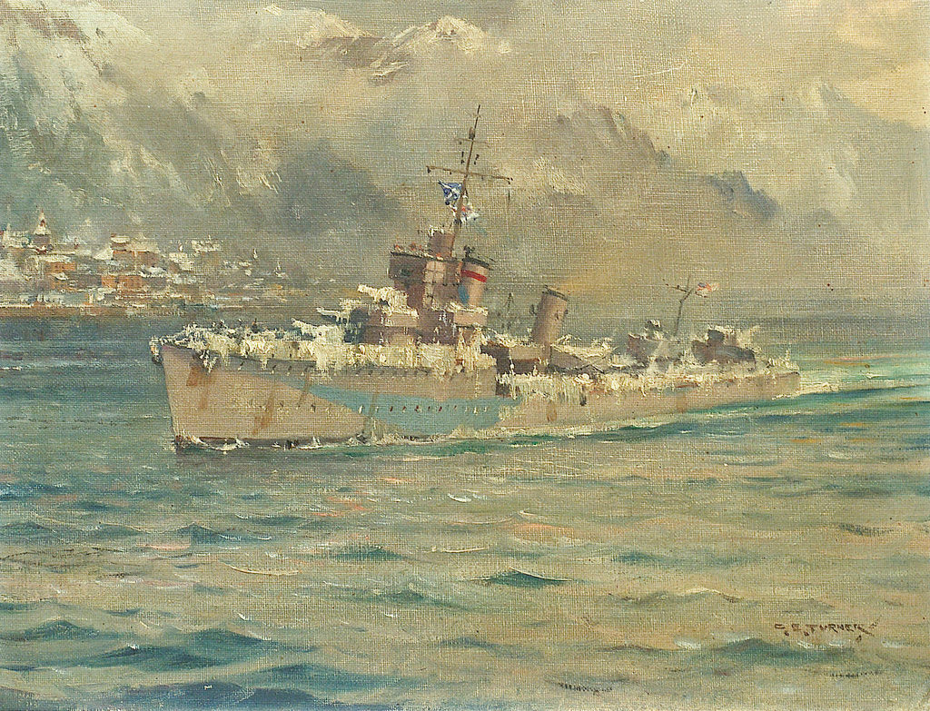 Detail of HMS 'Montrose' Arriving at Reykjavik, Iceland by Charles E. Turner
