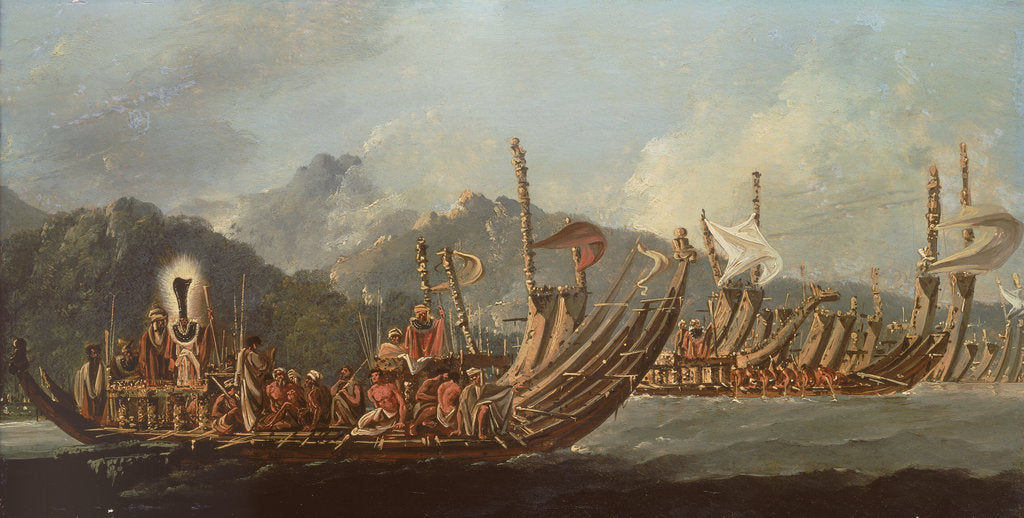 Detail of Review of the war galleys at Tahiti by William Hodges