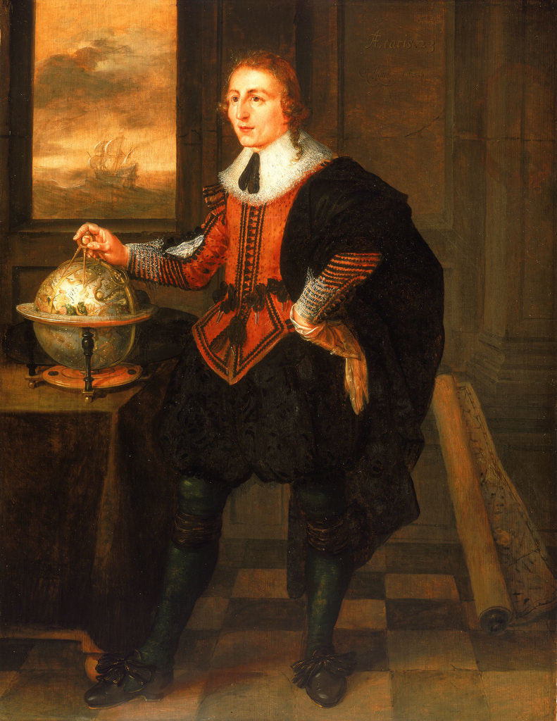 Detail of A navigator with globe and dividers by Hendrick van der Borcht