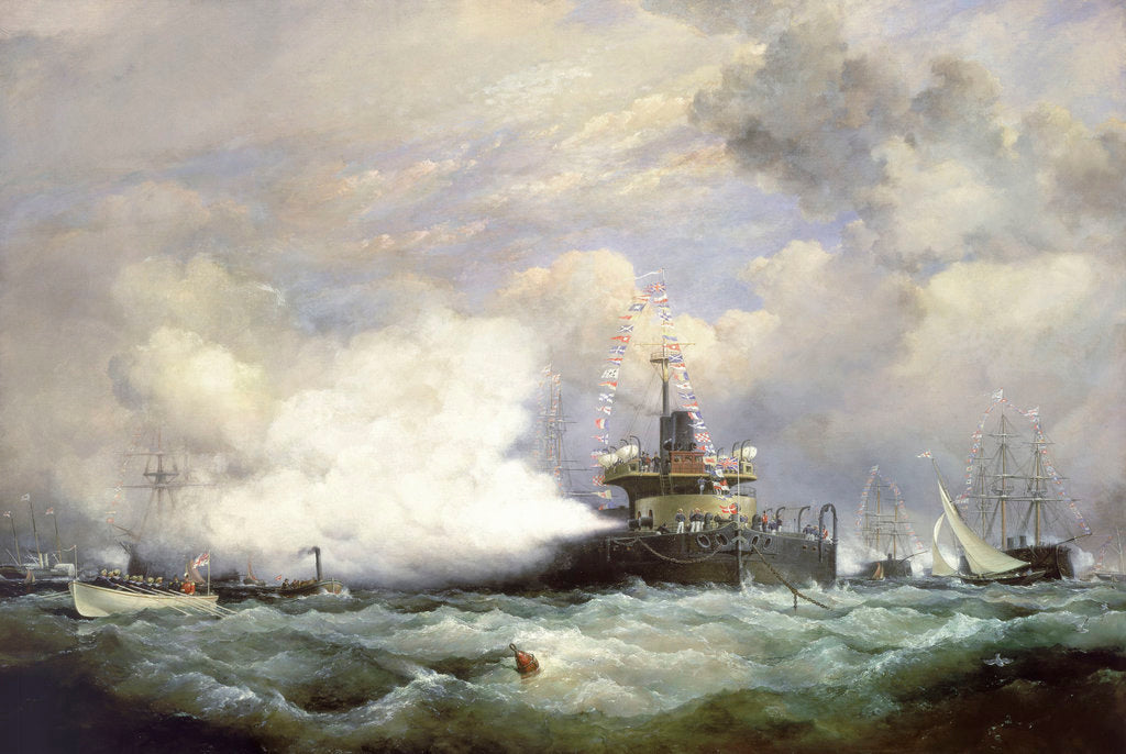 Detail of HM Turret Ship 'Devastation' at Spithead on the occasion of the naval review in honour of the Shah of Persia, 23 June 1873 by Edward William Cooke