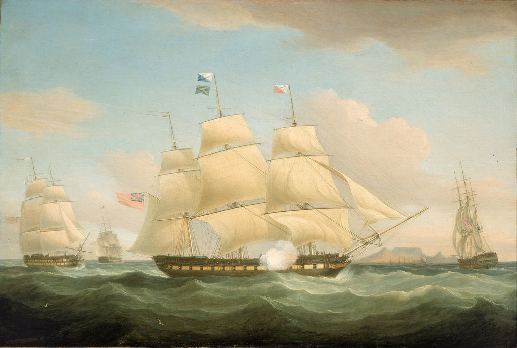 Detail of The East Indiamen 'Minerva', 'Scaleby Castle' and 'Charles Grant' by Thomas Whitcombe