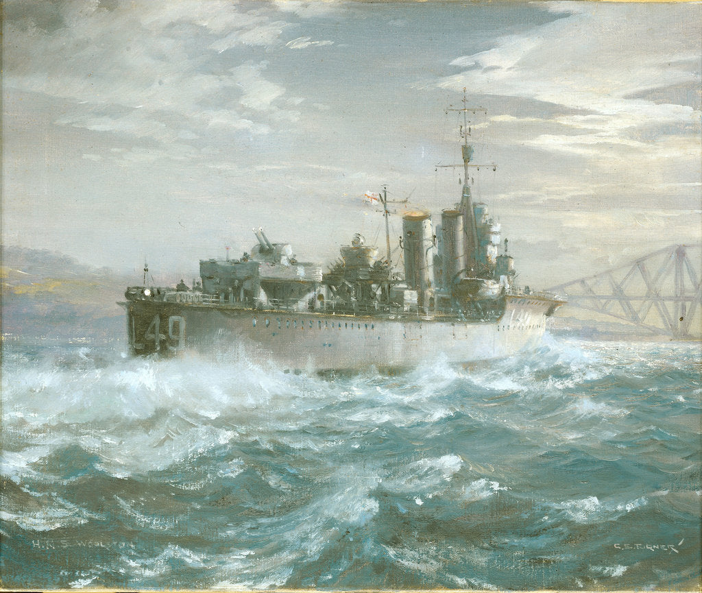 Detail of HMS Woolston (1918) in a heavy sea by Charles E Turner