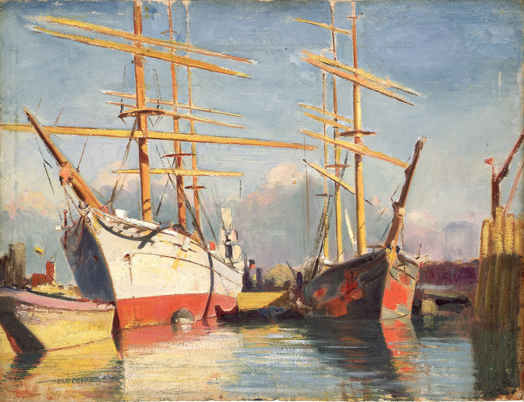 Detail of The 'Castle Holme' in Surrey commercial dock by John Everett