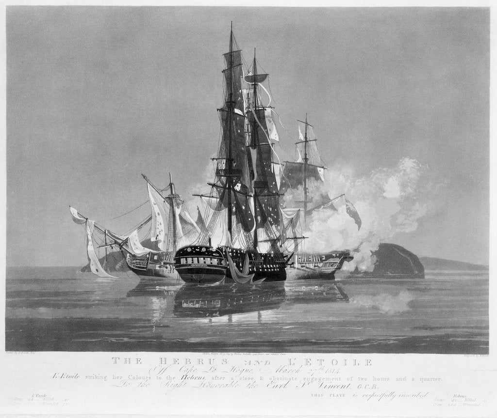 Detail of The Hebrus and L' Etoile off Cape La Hogue, March 27th 1814 by Nicholas Pocock