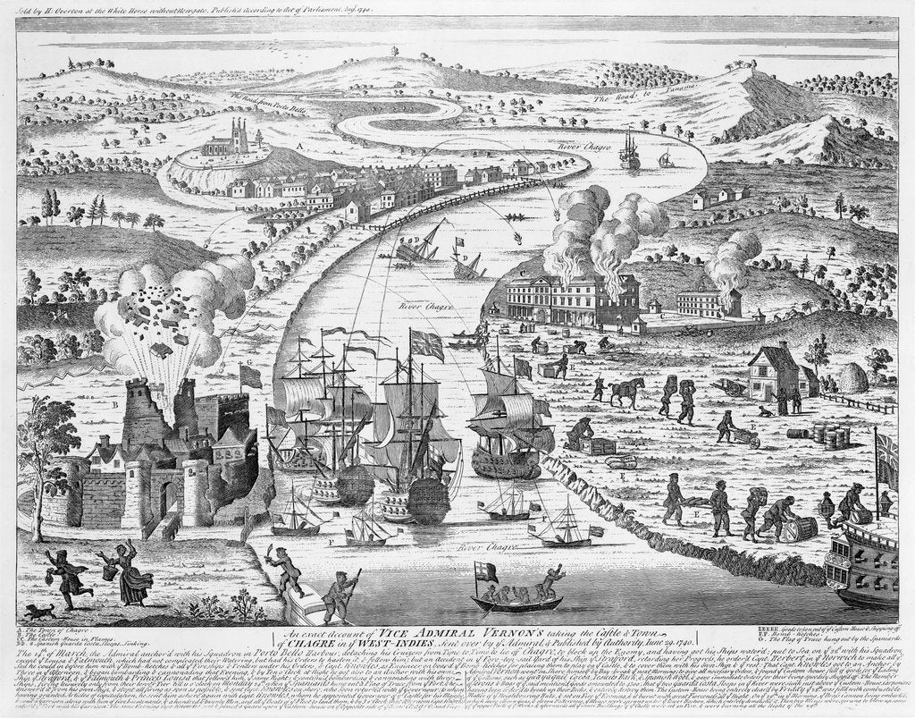 Detail of An Exact Account of Vice Admiral Vernon's taking the Castle & Town of Chagre in the West Indies (with key and description of action) by Henry Overton