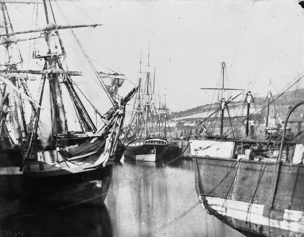 Detail of Bow view of an unidentified ship, stern of another, at low tide, Swansea by unknown