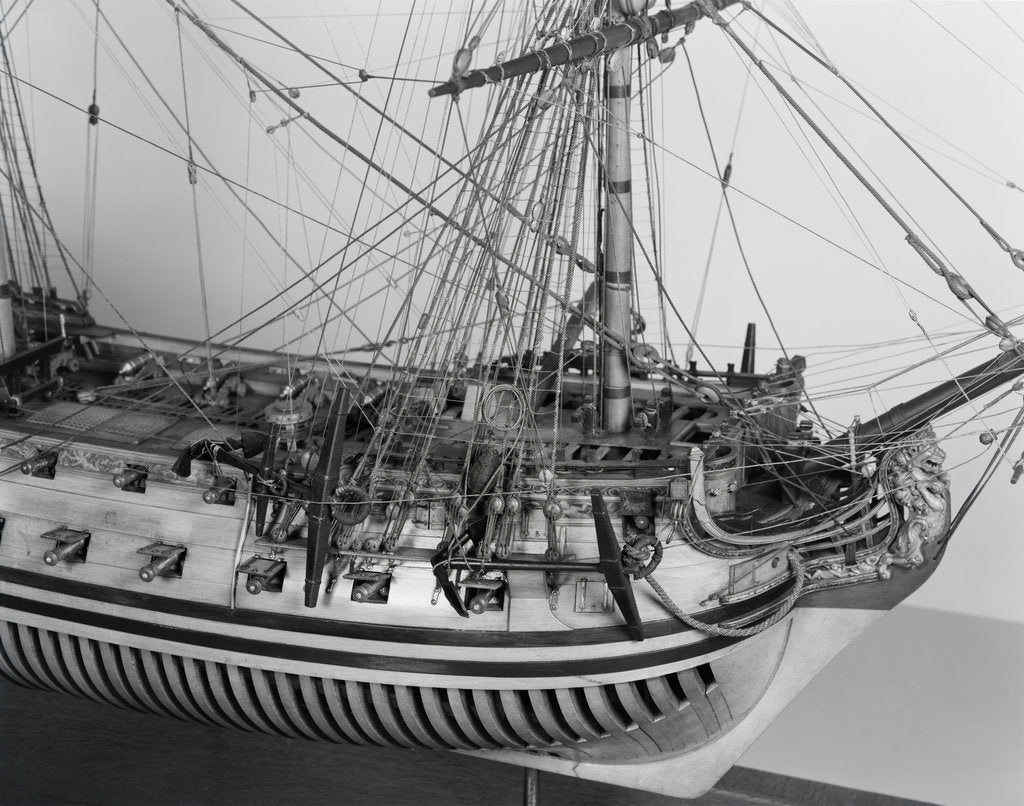 Detail of Rigging detail of a full hull model of the 'Yarmouth' (1745) by unknown