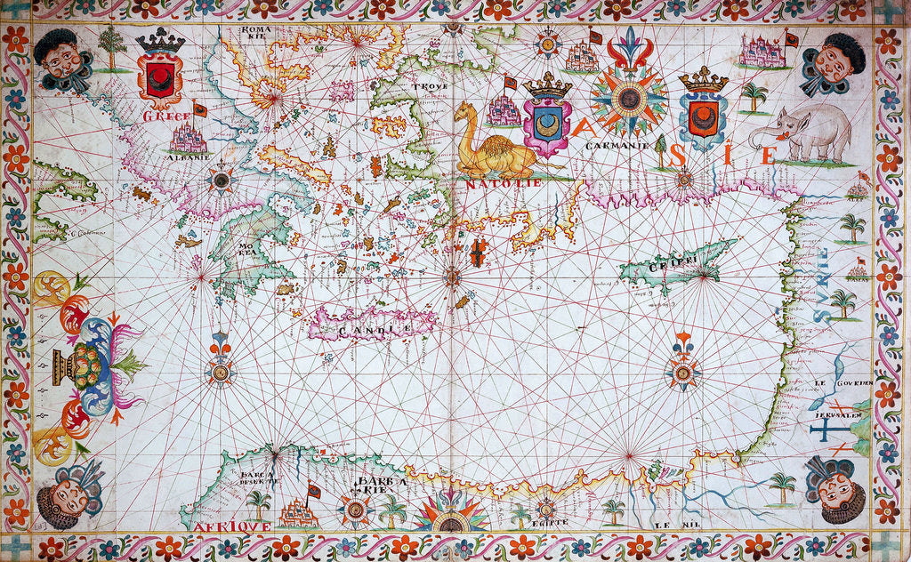 Detail of Chart of the Mediterrean, 17th century by Cavolini
