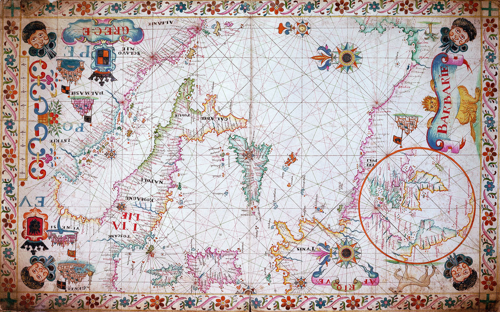 Detail of Chart of the Mediterrean, showing Italy and the north African coast, 17th century by Cavolini