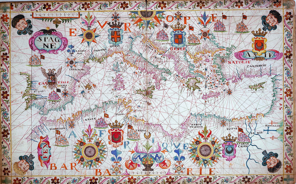 Detail of Chart of the entire Mediterrean, 17th century by Cavolini