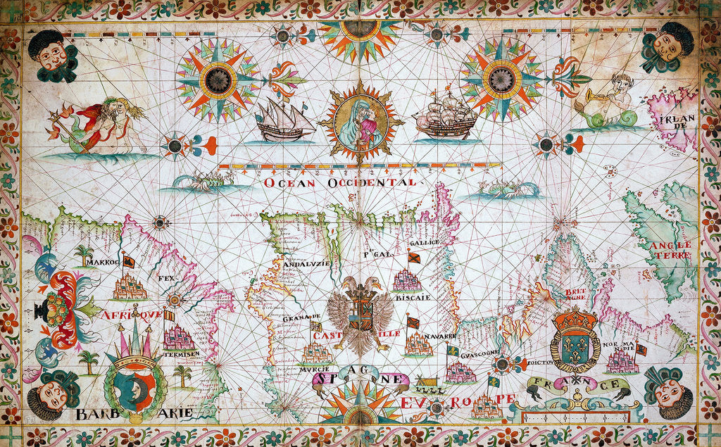 Detail of Chart of the western Mediterrean showing the north African and Spanish coasts, and the Atlantic, 17th century by Cavolini