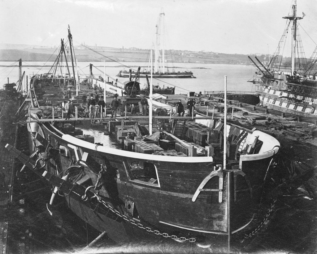 Detail of Fitting out iron steamship HMS 'Achilles' (1863) at Chatham Dockyard by unknown