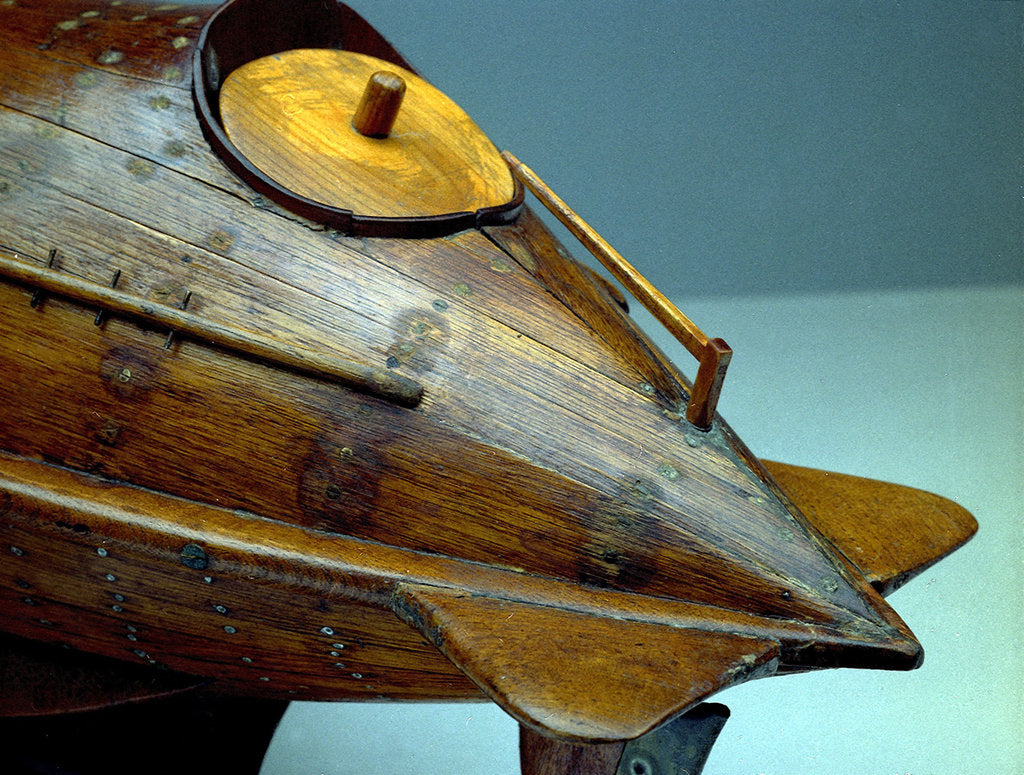 Detail of Full hull model, life-saving capsule, stern, showing tiller and cockpit by R. F. Wells