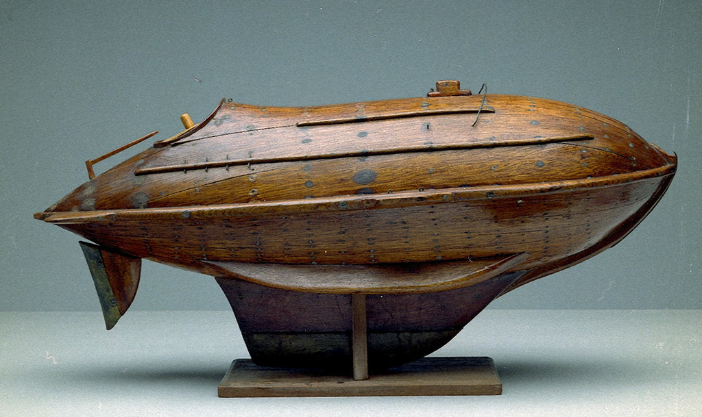 Detail of Full hull model, life-saving capsule, starboard broadside by R. F. Wells