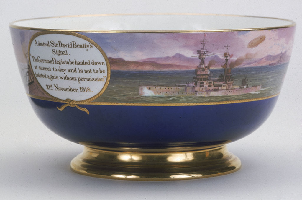 Detail of Minton china bowl, 1918, commemorating the surrender of the German High Seas Fleet by Minton