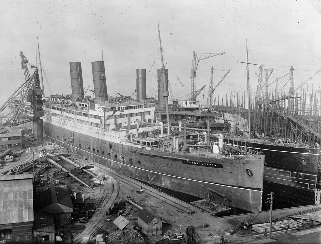Detail of 'Transylvania' nearing completion at Scott's Yard, Greenock by unknown
