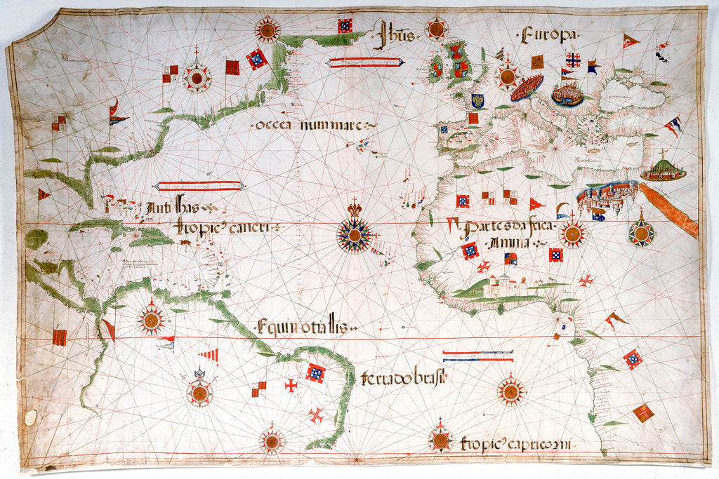 Detail of Portulan chart of the Atlantic by Pedro Reinel