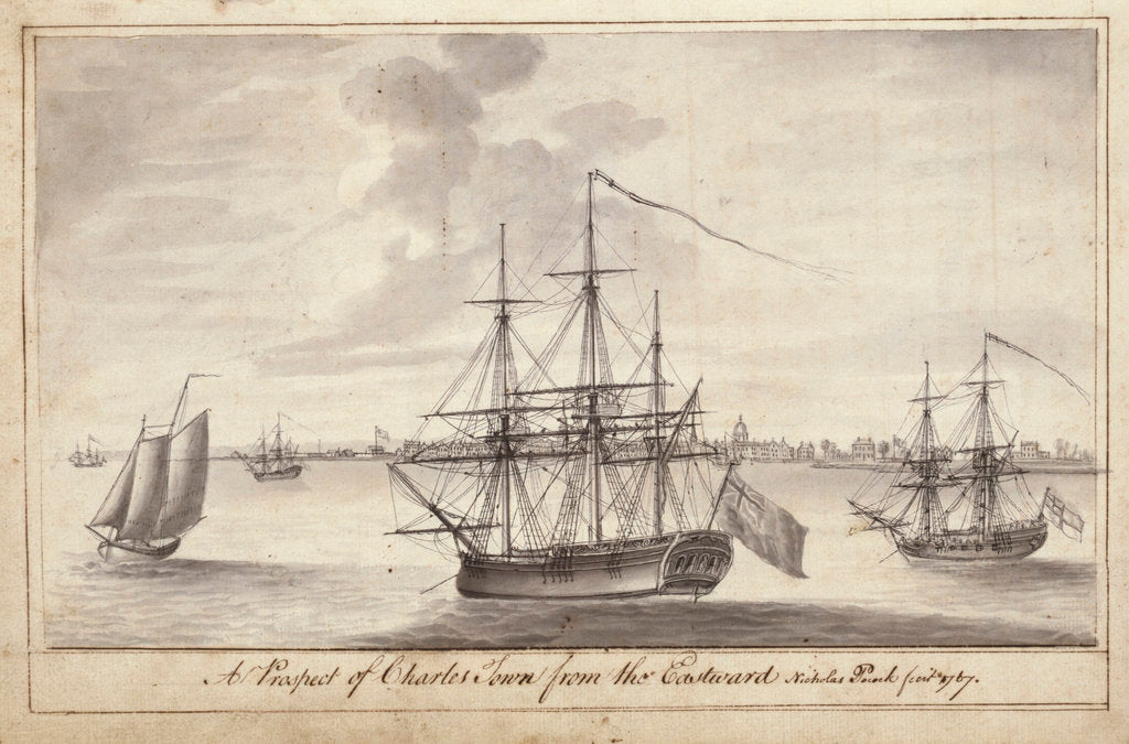 Detail of A view of Charleston, Carolina by Nicholas Pocock (21 June to 4 November 1767, on voyages from Bristol to South Carolina and back) by Nicholas Pocock