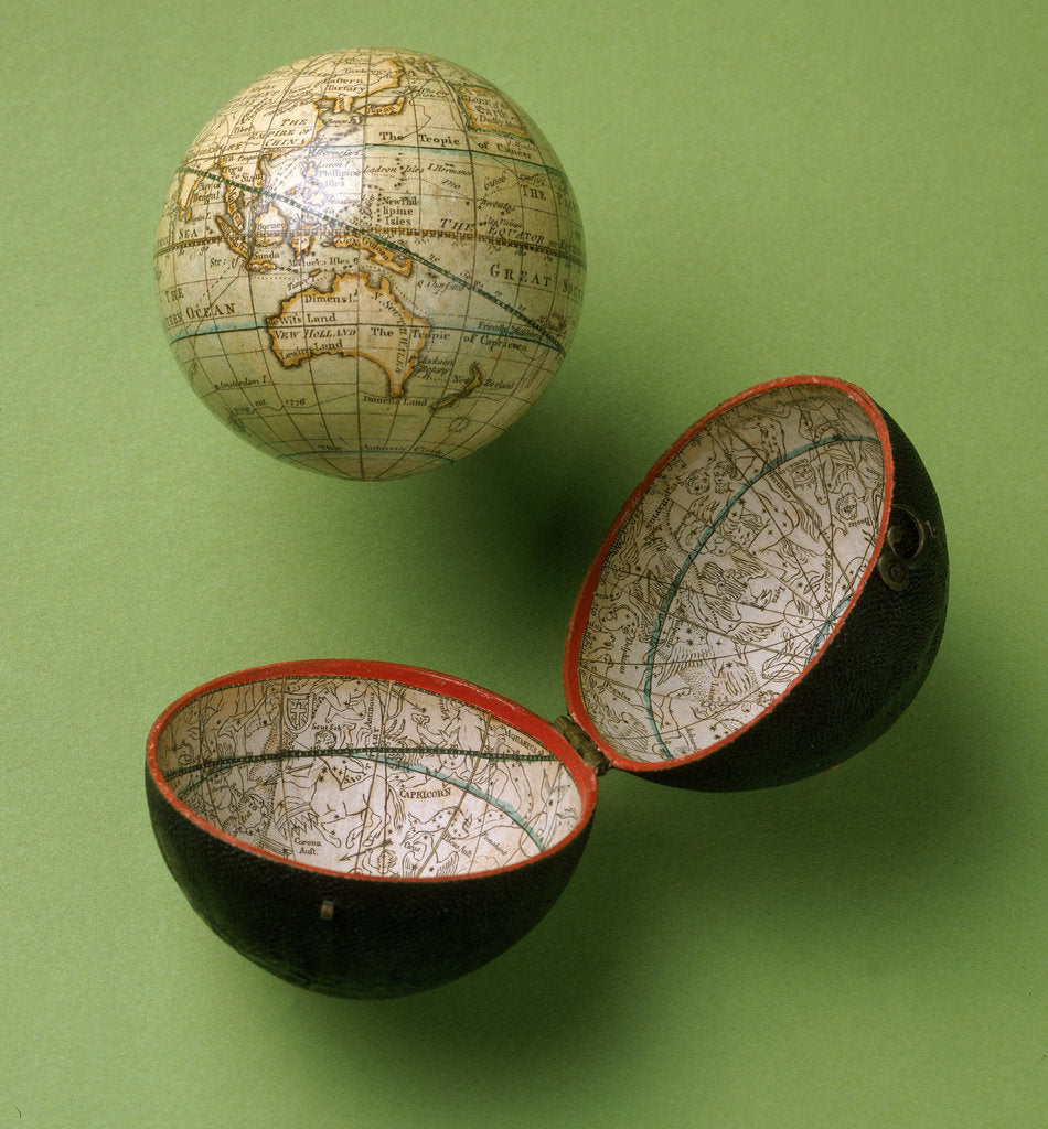 Detail of Terrestrial and celestial pocket globe by Dudley Adams