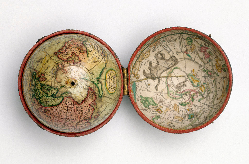 Detail of Terrestrial and celestial pocket globe by Dudley Adams