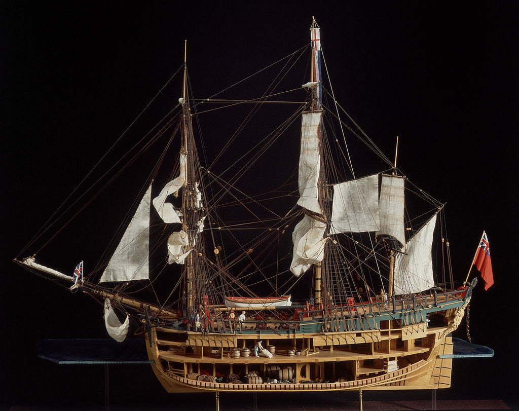 Detail of HM bark 'Endeavour', starboard broadside, revealing hull inside by Robert A. Lightley