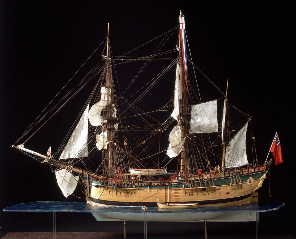 Detail of 'Endeavour', port broadside by Robert A. Lightley