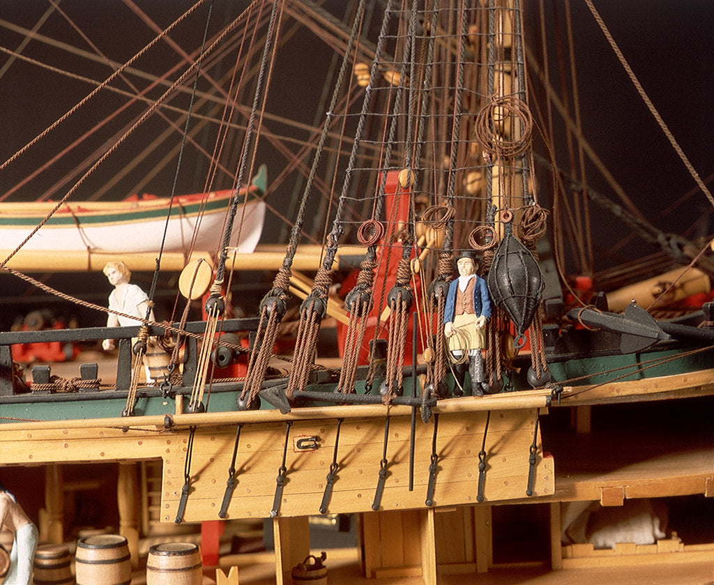 Detail of 'Endeavour', detail, foremast starboard shrouds and anchors by Robert A. Lightley