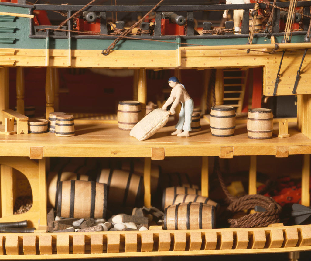 Detail of HM bark 'Endeavour', interior, upper and lower deck and hold by Robert A. Lightley