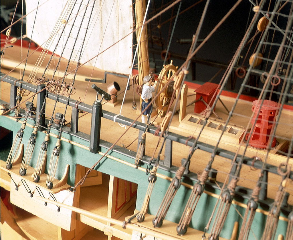 Detail of 'Endeavour', deck detail, wheel by Robert A. Lightley