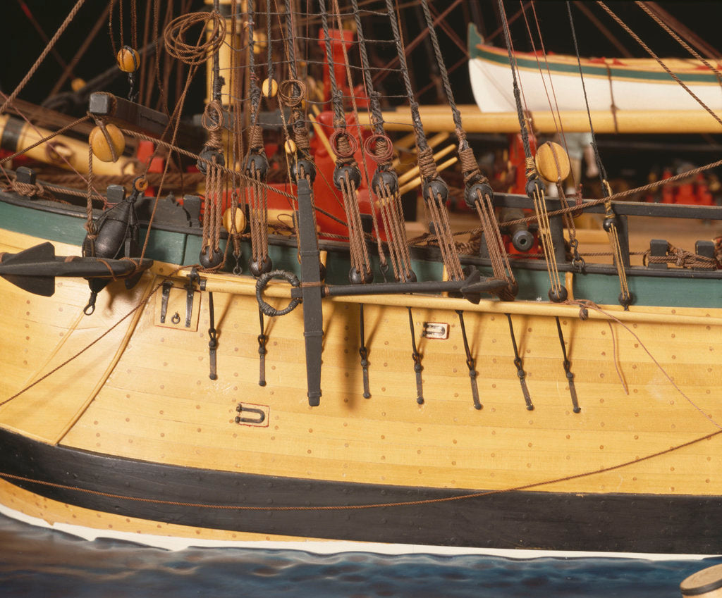 Detail of 'Endeavour', detail, port foremast shrouds and anchors by Robert A. Lightley