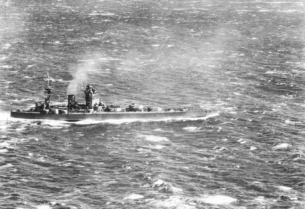 Detail of A starboard broadside aerial view of the battleship HMS 'Rodney' (1925) underway in the North Sea, off the north-east coast of Scotland by Sergeant Carter