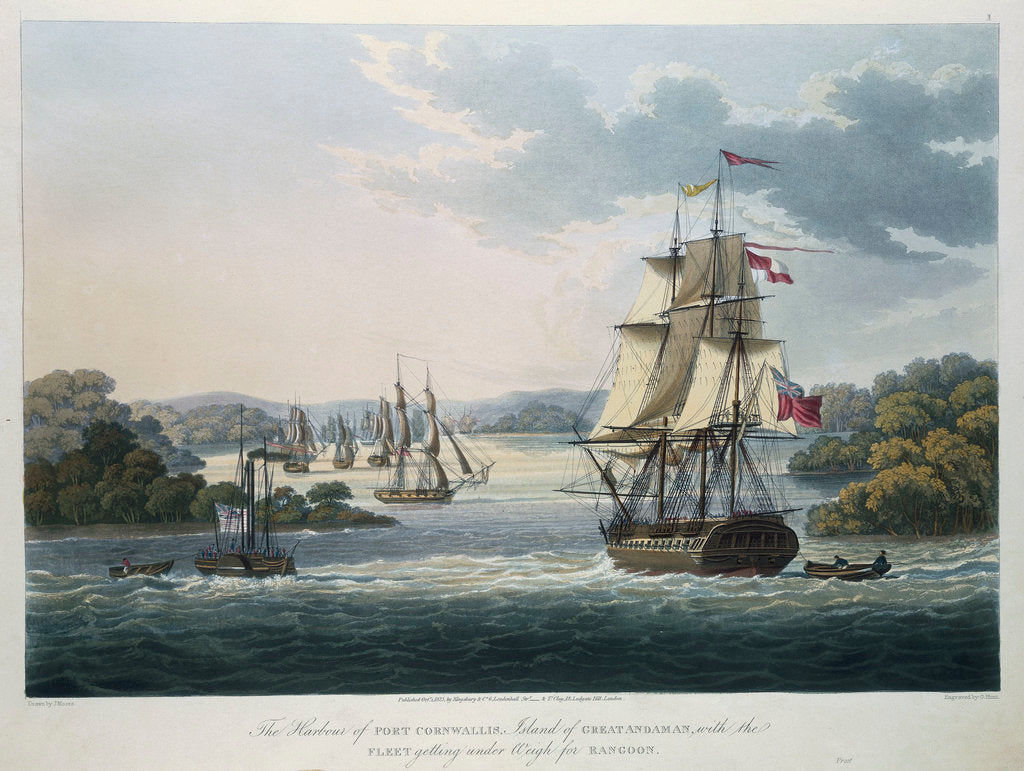 Detail of The Harbour of Port Cornwallis, Island of Great Andaman with the Fleet getting under Weigh for Rangoon by J. Moore