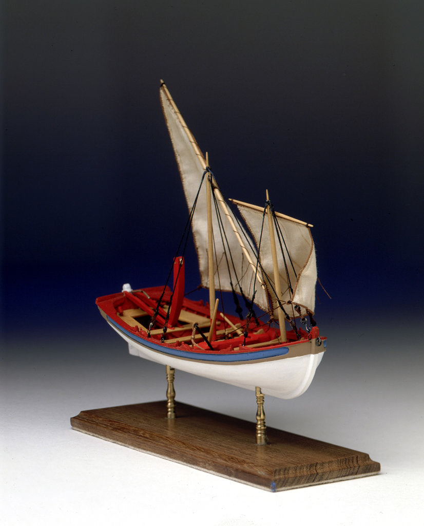 Detail of Full hull model, 6-oared ship's launch, starboard by Robert A. Lightley