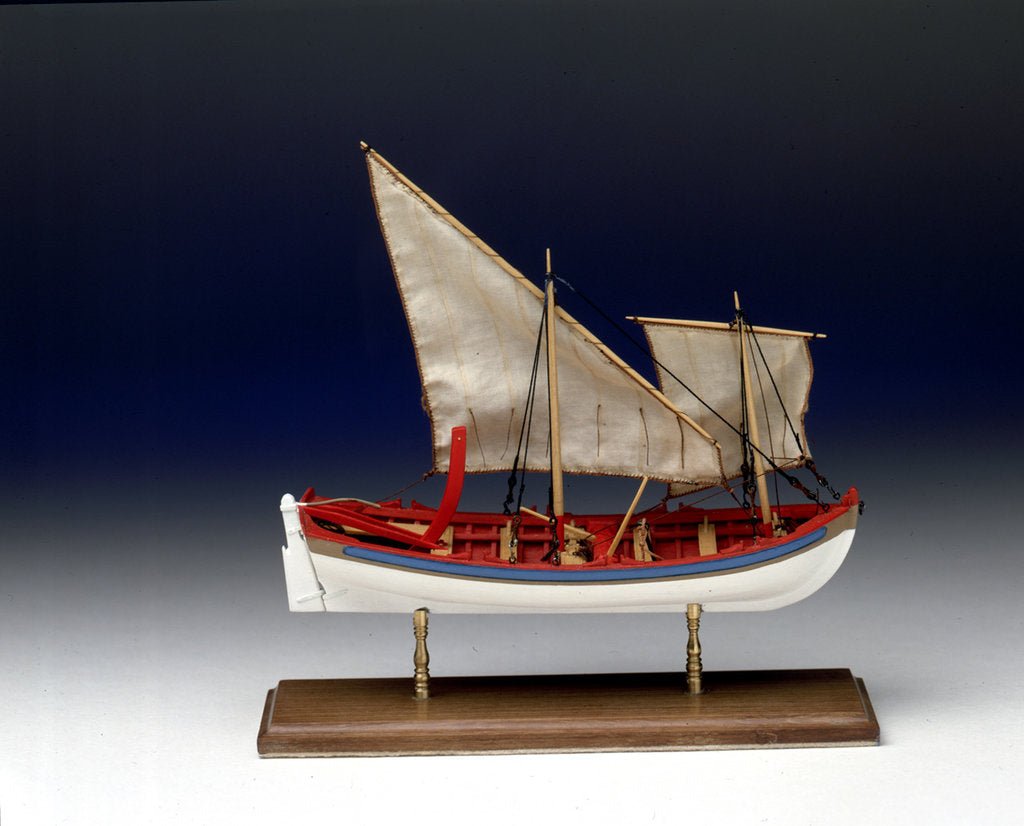 Detail of Full hull model, 6-oared ship's launch, starboard broadside by Robert A. Lightley