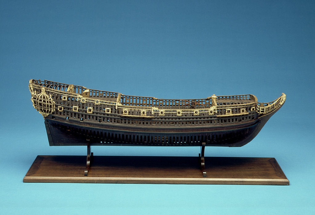 Detail of Navy Board skeleton model, starboard broadside by unknown