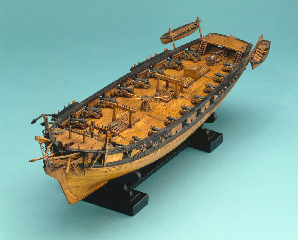 Detail of Full hull model of a Royal Navy 18-gun brig by unknown