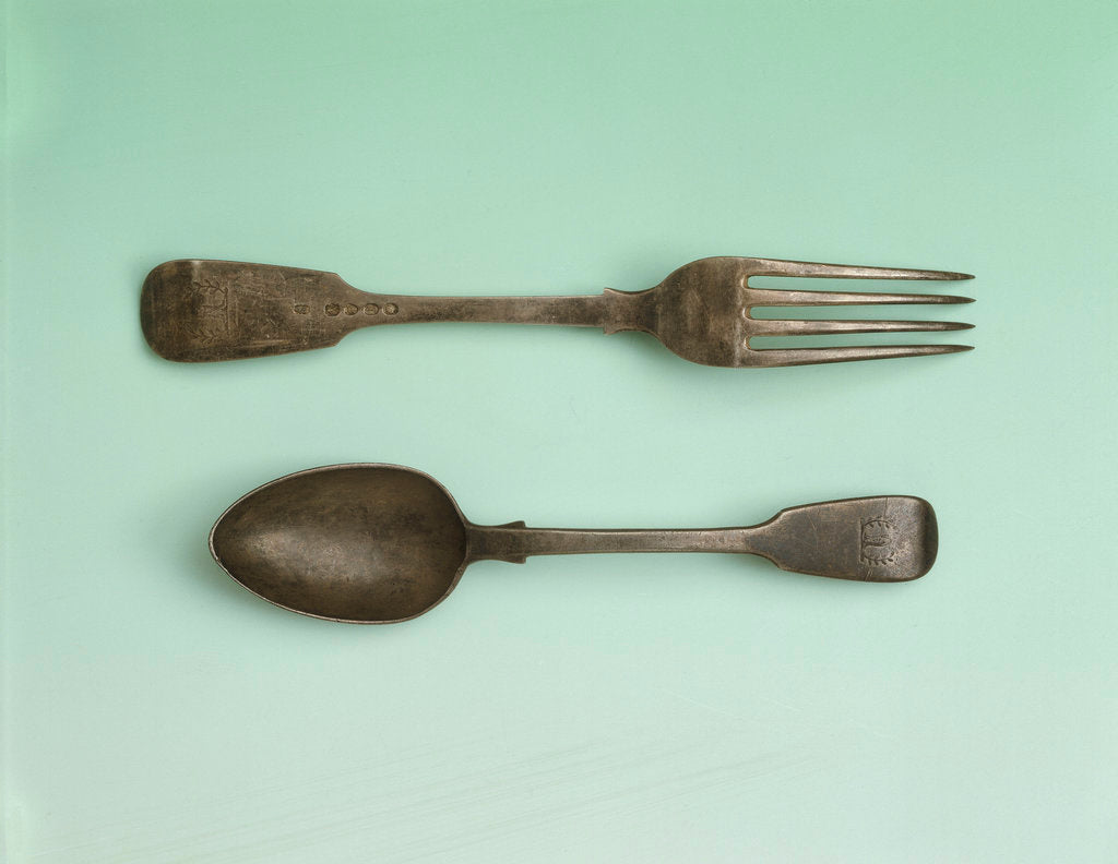 Detail of Fork and spoon relics of Sir John Franklin's last expedition by George Adams